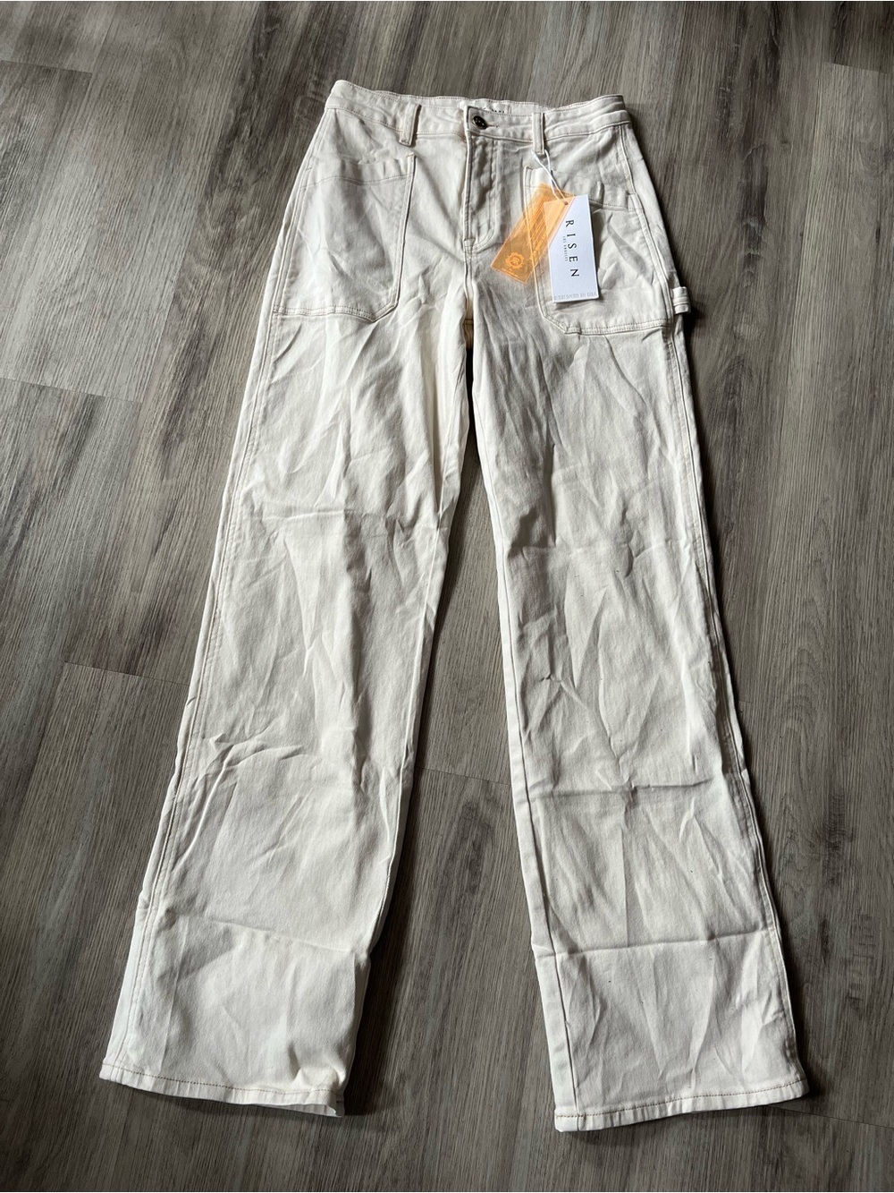 NWT Women’s Risen Cream High-Rise Wide-Leg Carpenter Jeans. Size 29/32